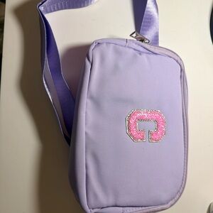 Lavender Crossbody Bag with Pink Logo